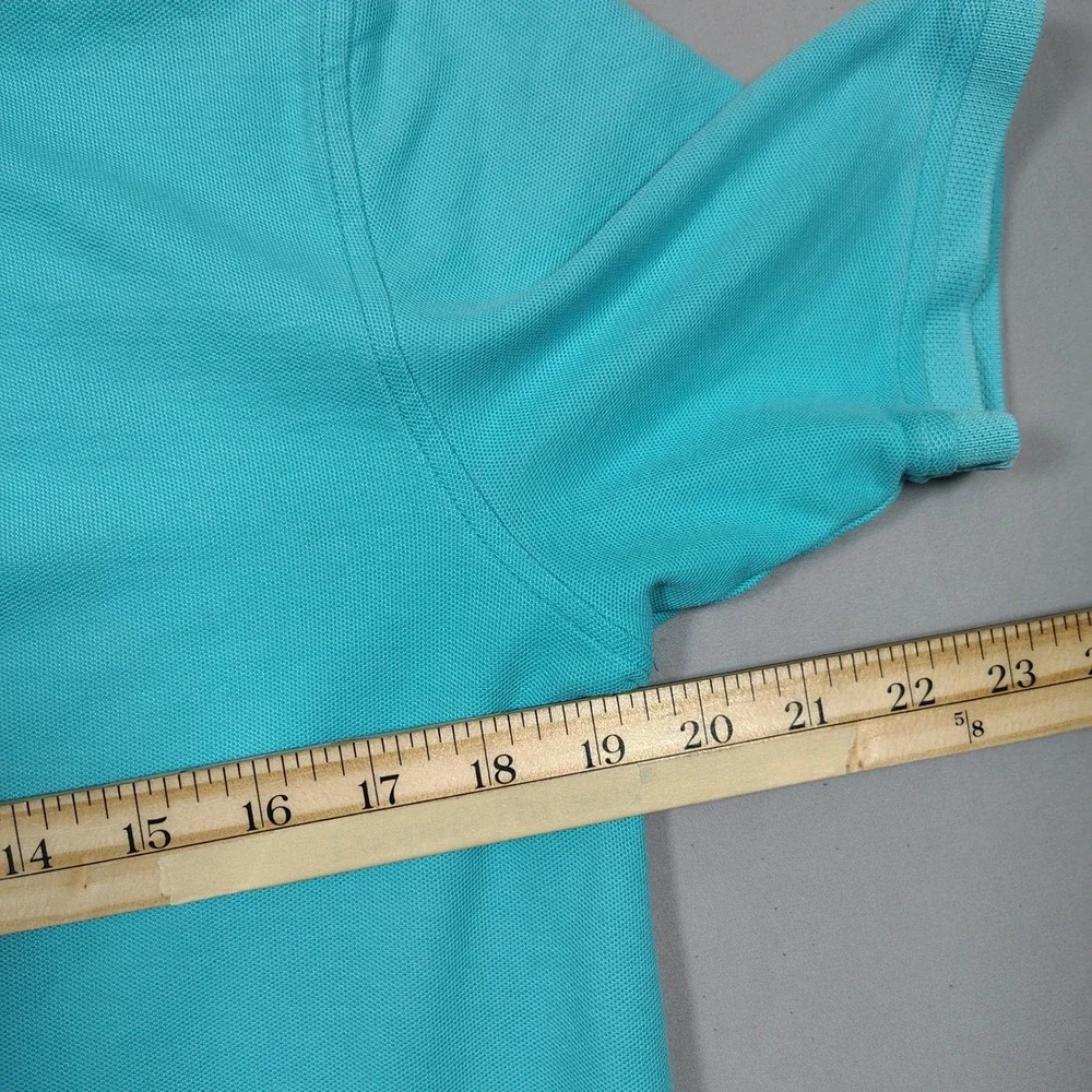 IZOD Advantage Polo Mens Medium Turquoise Blue Short Sleeve Solid Pique Cotton‎